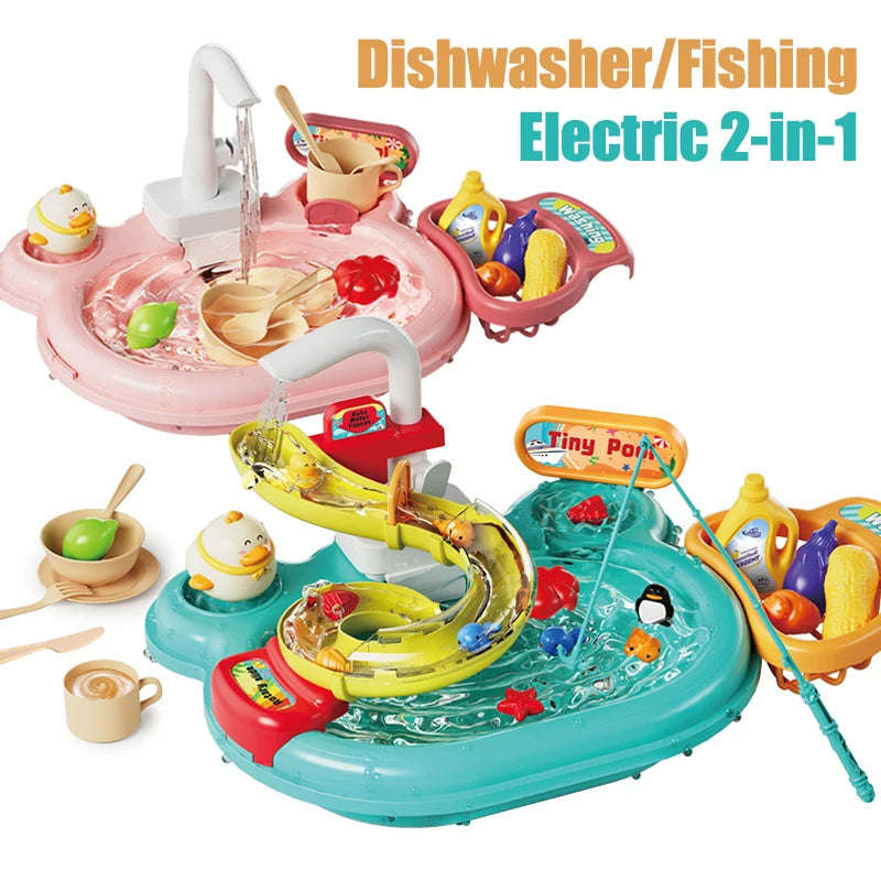 2-in-1 Dishwashing & Fishing Toy Set – Interactive Montessori Kitchen Play for Kids!