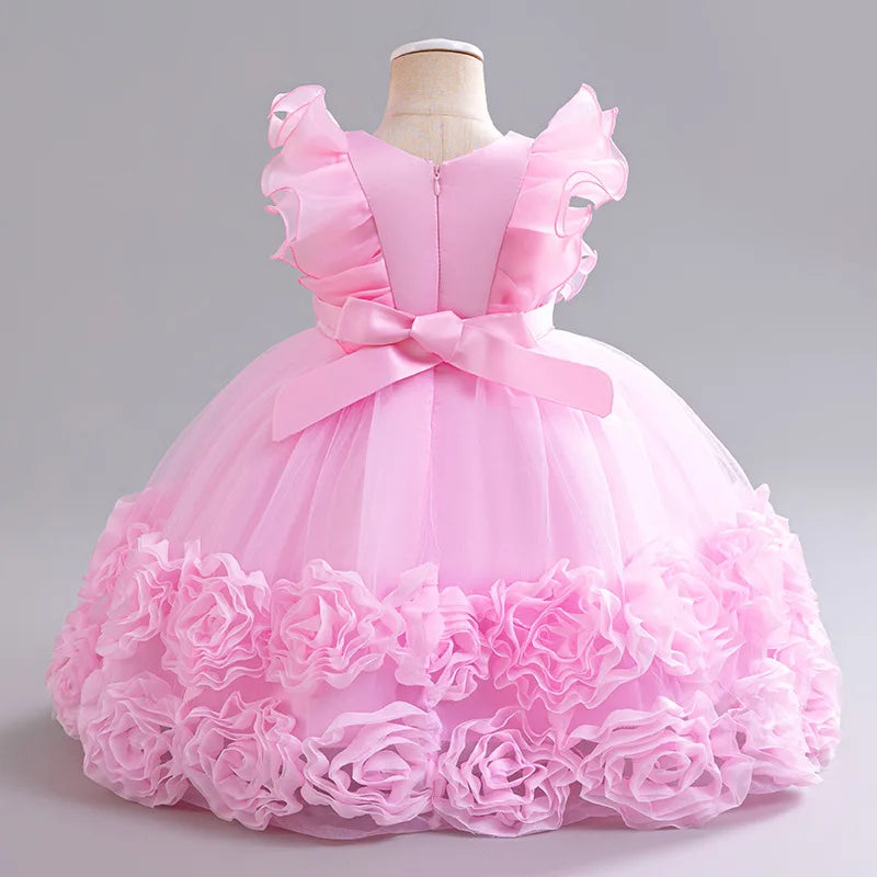Flower Girl Party Dress with Bow & Flying Sleeves