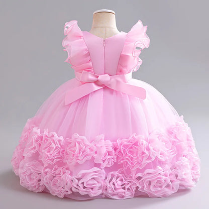 Flower Girl Party Dress with Bow & Flying Sleeves