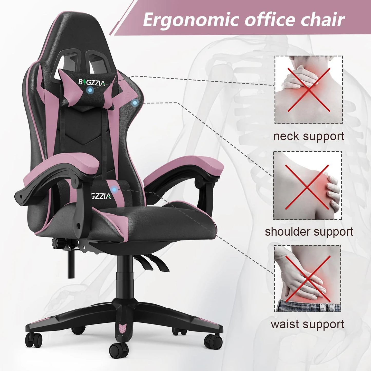 Ergonomic Gaming & Office Chair: PU Leather with Headrest & Lumbar Support