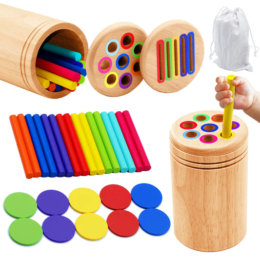 Montessori Wooden Color Sorting & Shape Matching Puzzle – Sensory Toy for Toddlers