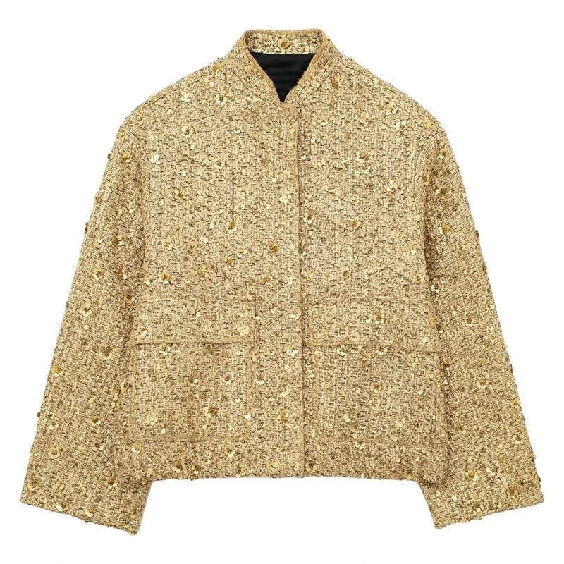Golden Glam: Y2K Sequin Jacket for Autumn & Winter