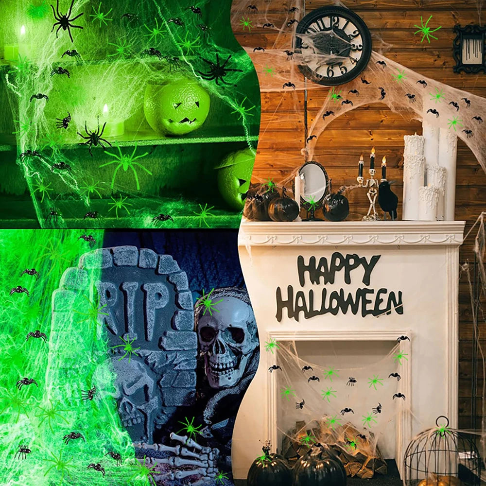 Halloween Fluorescent Cobwebs – Glowing Spider Web Decorations