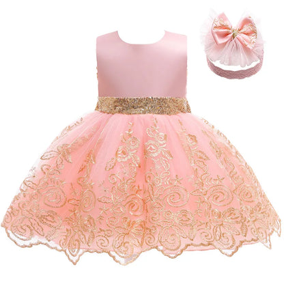 Baby Girl Lace Princess Dress with Big Bow – 3-24M