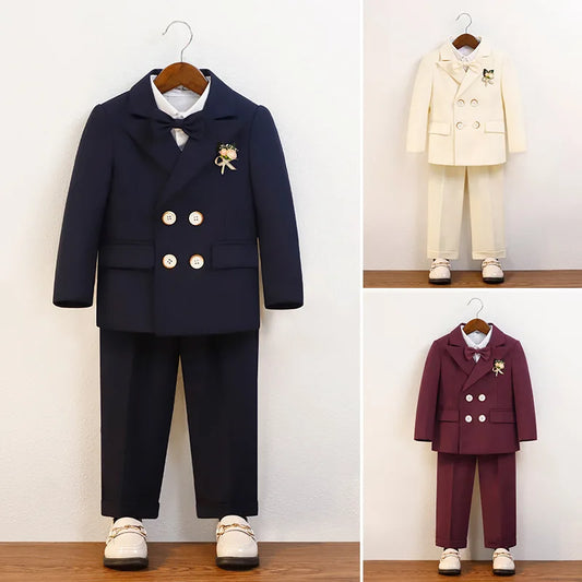 Elegant Boys’ Velvet Suit – British-Style Wedding & Party Outfit