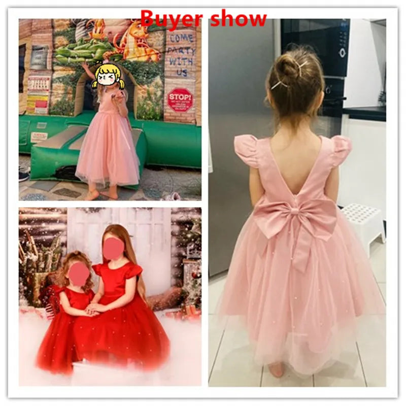 Kids Flower Girl Dress – Elegant Bow Tulle Party Wear