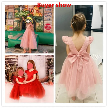 Kids Flower Girl Dress – Elegant Bow Tulle Party Wear