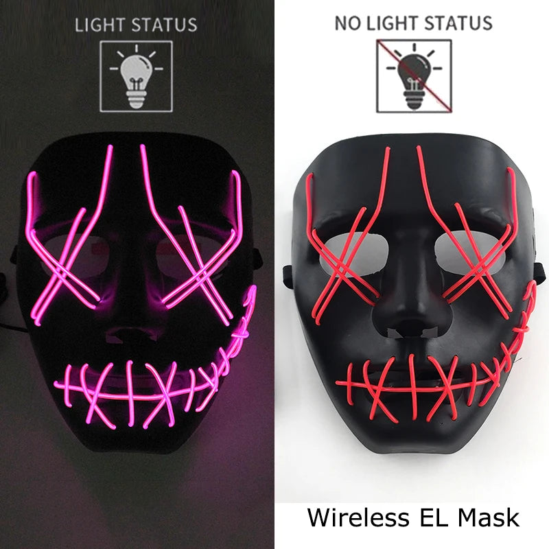 Wireless Neon LED Purge Mask – Glowing Halloween Party Mask