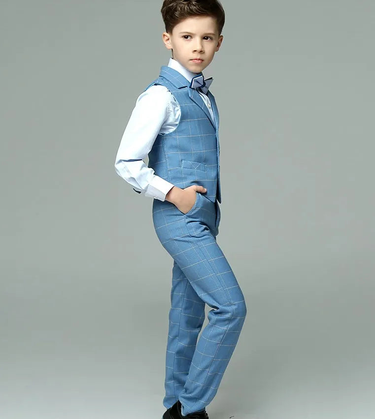 Boys’ 4-Piece Summer Suit – Vest, Shirt, Pants & Bowtie for Weddings
