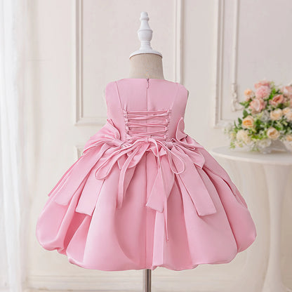 Pink Bow Baby Girl Dress – 1st Birthday & Party Outfit