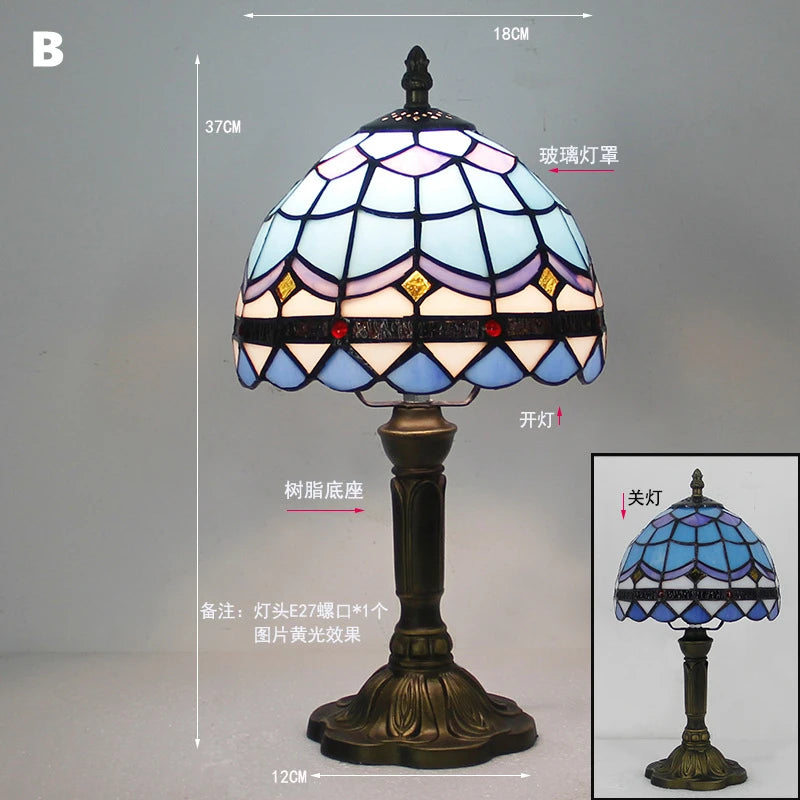 Table Lamp: E27 Stained Glass, Baroque Mediterranean Style for Bedroom & Nightstand