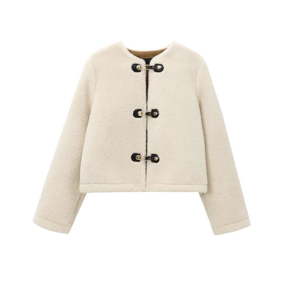 Elegant Faux Fur Outerwear – Long Sleeve Jacket