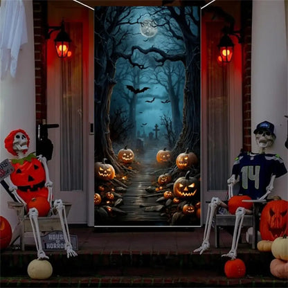 Halloween Door Banner – Scary Moon Night & Cemetery Scene