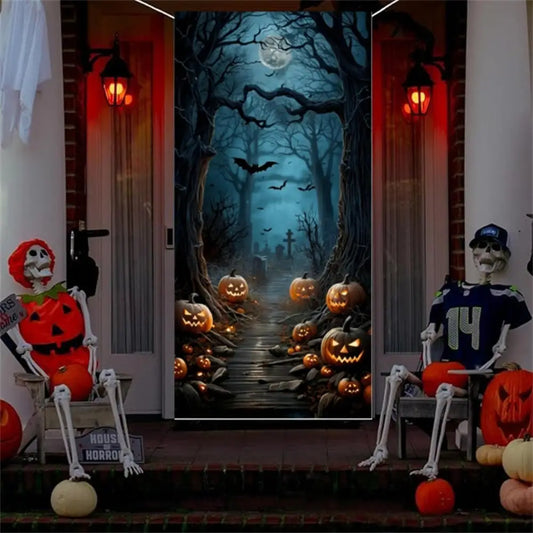 Halloween Door Banner – Scary Moon Night & Cemetery Scene