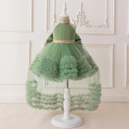 Elegant Baby Party Dress – Sequin Princess Gown with Big Bow & Train