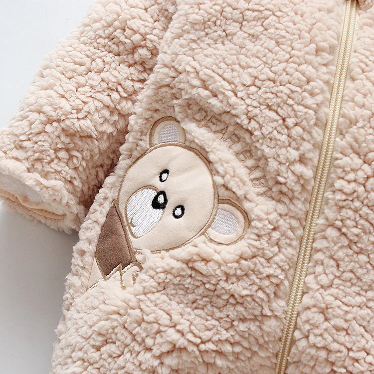 Winter Baby Romper – Embroidered Bear & Cozy Fleece