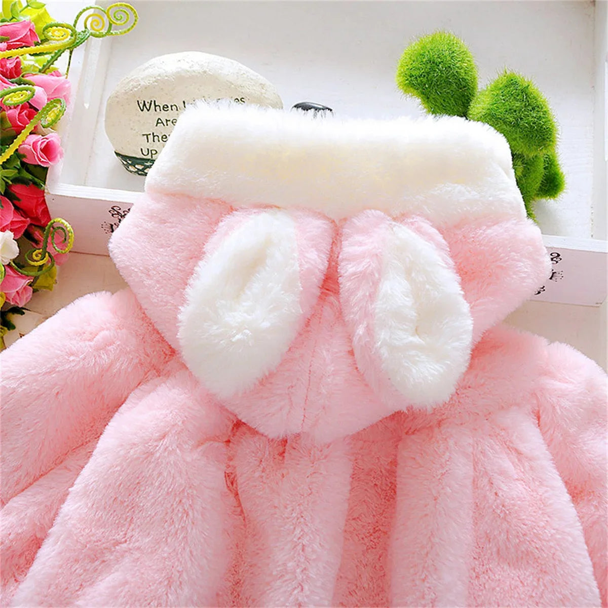 Baby Girl Winter Jacket – Cute Hooded Rabbit Ear Sweater (0–3Y)