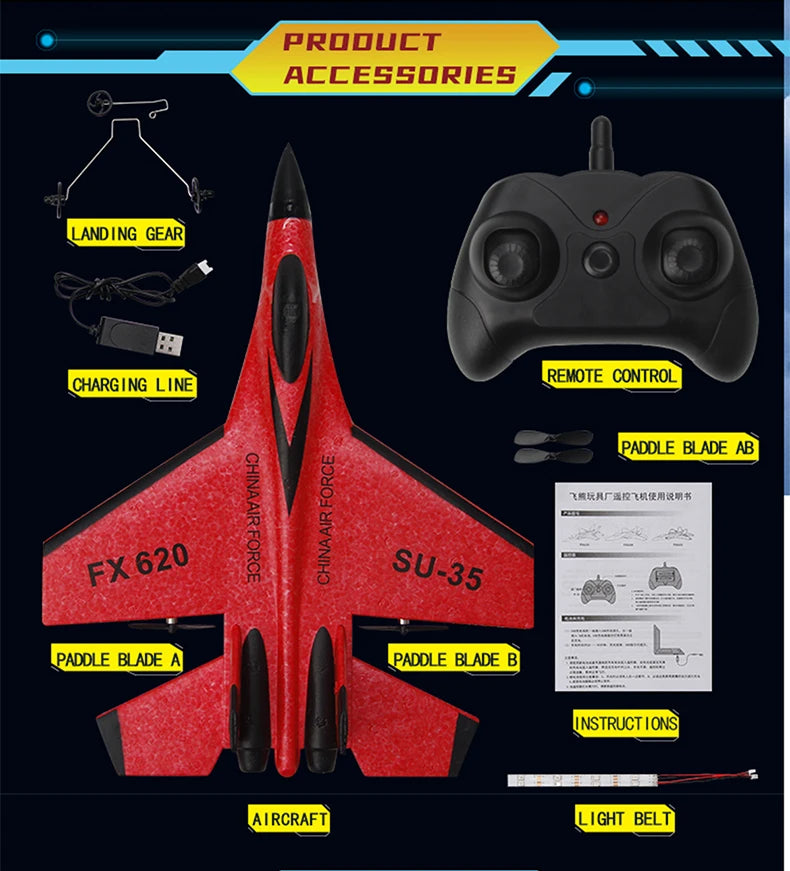 2.4G RC Foam Aircraft SU-35 – Fighter Jet Glider Toy for Kids