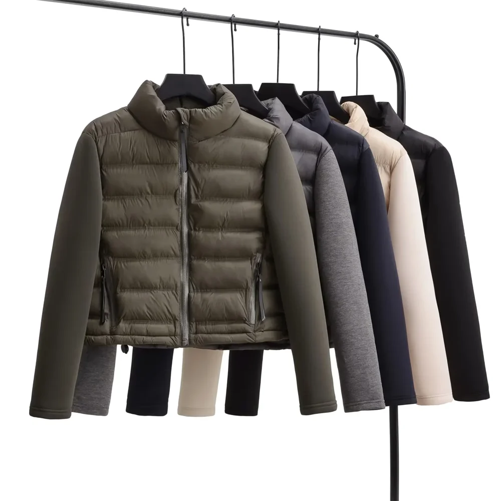Modern Edge: Spliced Cotton Jacket with Stand Collar
