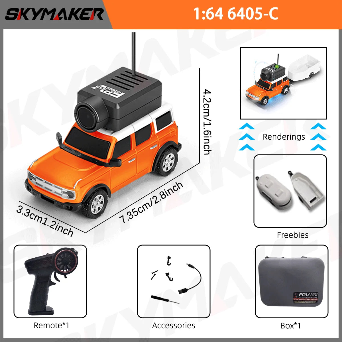 FPV Mini Car Toy – 1:64 RC Camera Car with LED Ambient Lights