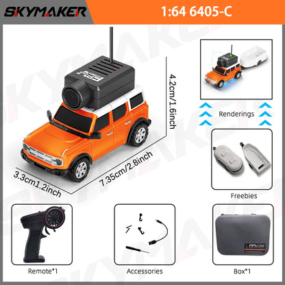 FPV Mini Car Toy – 1:64 RC Camera Car with LED Ambient Lights