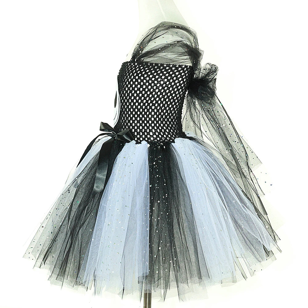 Kids Skeleton Halloween Tutu Dress – Black & White Outfit