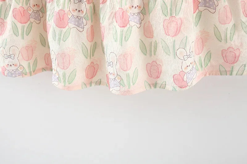 Cute Cartoon Rabbit Tulip Flower Girl Dress