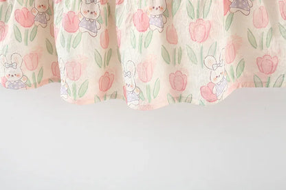 Cute Cartoon Rabbit Tulip Flower Girl Dress