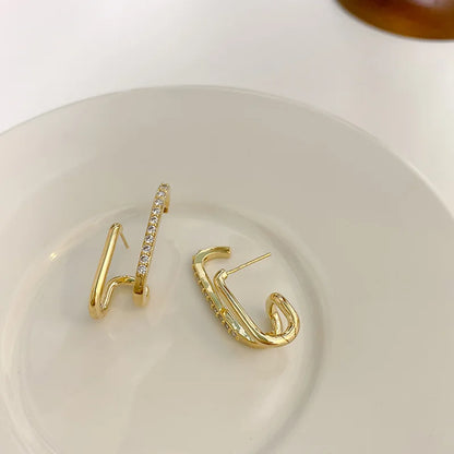 2024 New U-Shaped Gold Earrings with Crystals – Unique Korean Fashion for Women