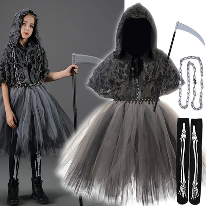 Girls Evil Halloween Outfit – Grim Reaper Carnival Costume