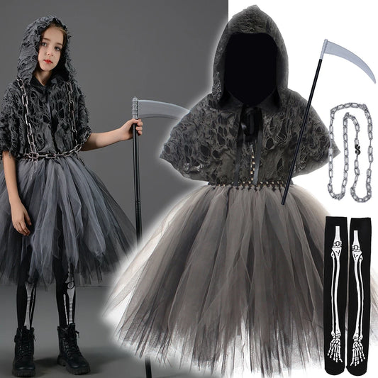 Girls Evil Halloween Outfit – Grim Reaper Carnival Costume