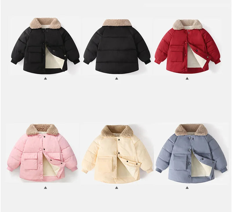 Boys & Girls Lapel Jacket – Cozy Lamb Fleece Kids’ Coat