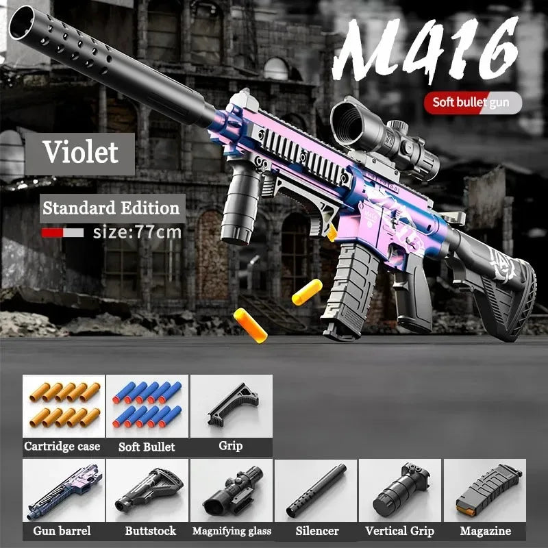 Ultra Shoppings M416 toy gun with soft bullets, suction cup darts, manual loading, children's assault rifle for boys, fun outdoor play