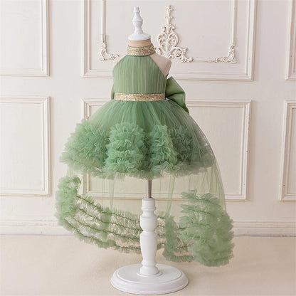 Elegant Baby Party Dress – Sequin Princess Gown with Big Bow & Train