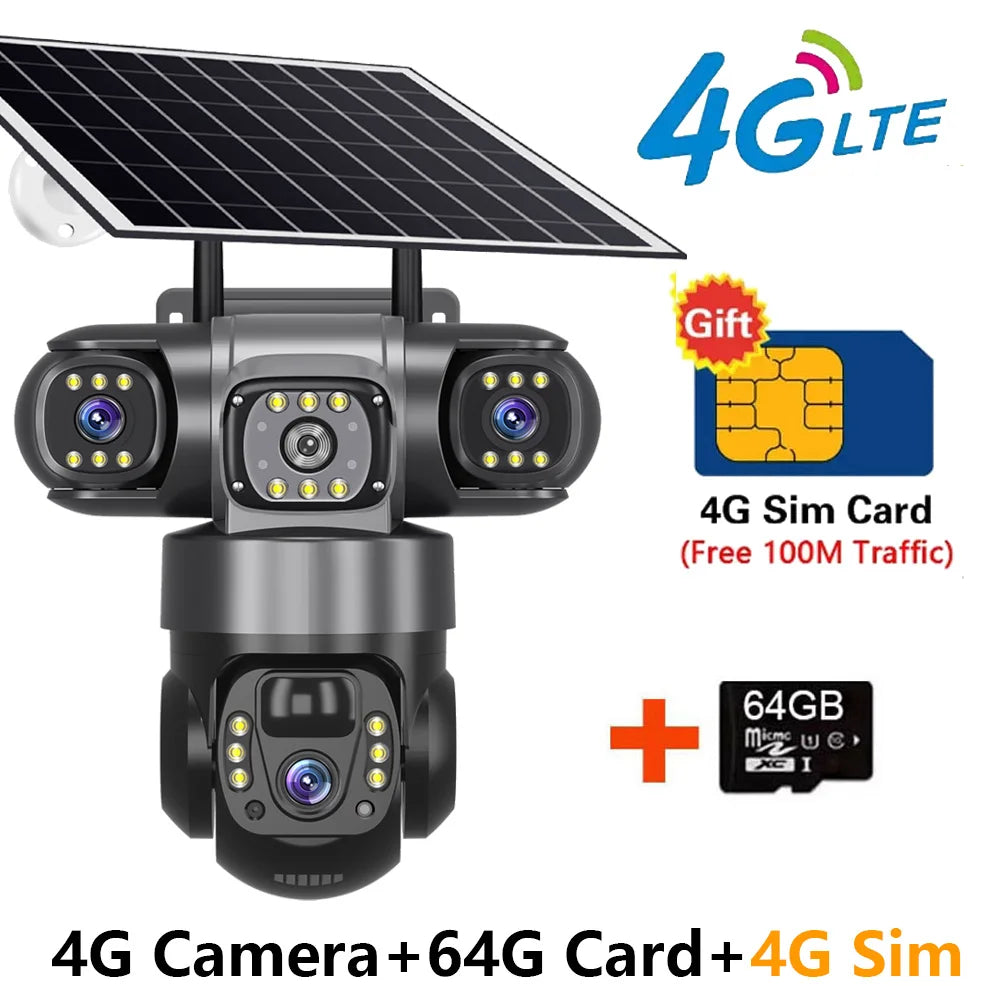 4G Solar Security Camera – 3 Lens, 10X Zoom, Night Vision