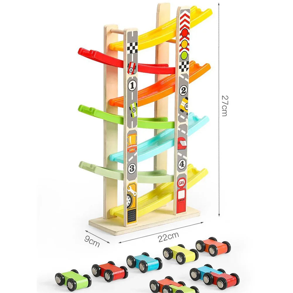 Wooden Ramp Racer – Montessori Racing Track Toy for Toddlers