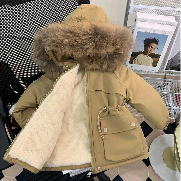Kids' Winter Plush Cotton Coat – Mid-Length & Warm