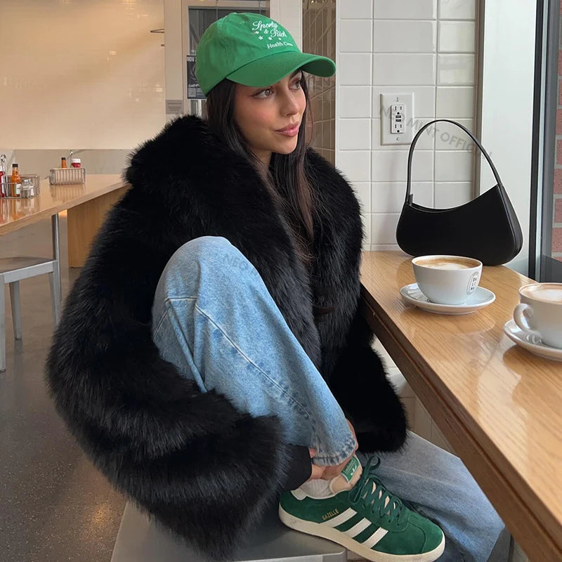 Shawl Collar Faux Fur Jacket – Bold Winter Look