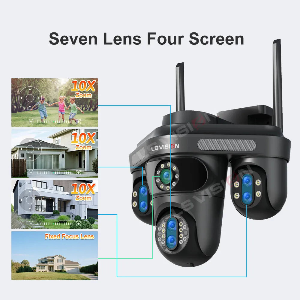 3/4 Screen WiFi PTZ Camera | 10X Zoom | AI Auto Tracking | Outdoor IP66 CCTV
