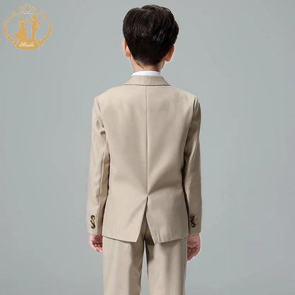 Boys’ 3-Piece Formal Suit – Khaki Coat, Vest & Pants | Wedding & Party Outfit