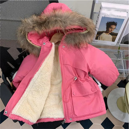 Kids' Winter Plush Cotton Coat – Mid-Length & Warm