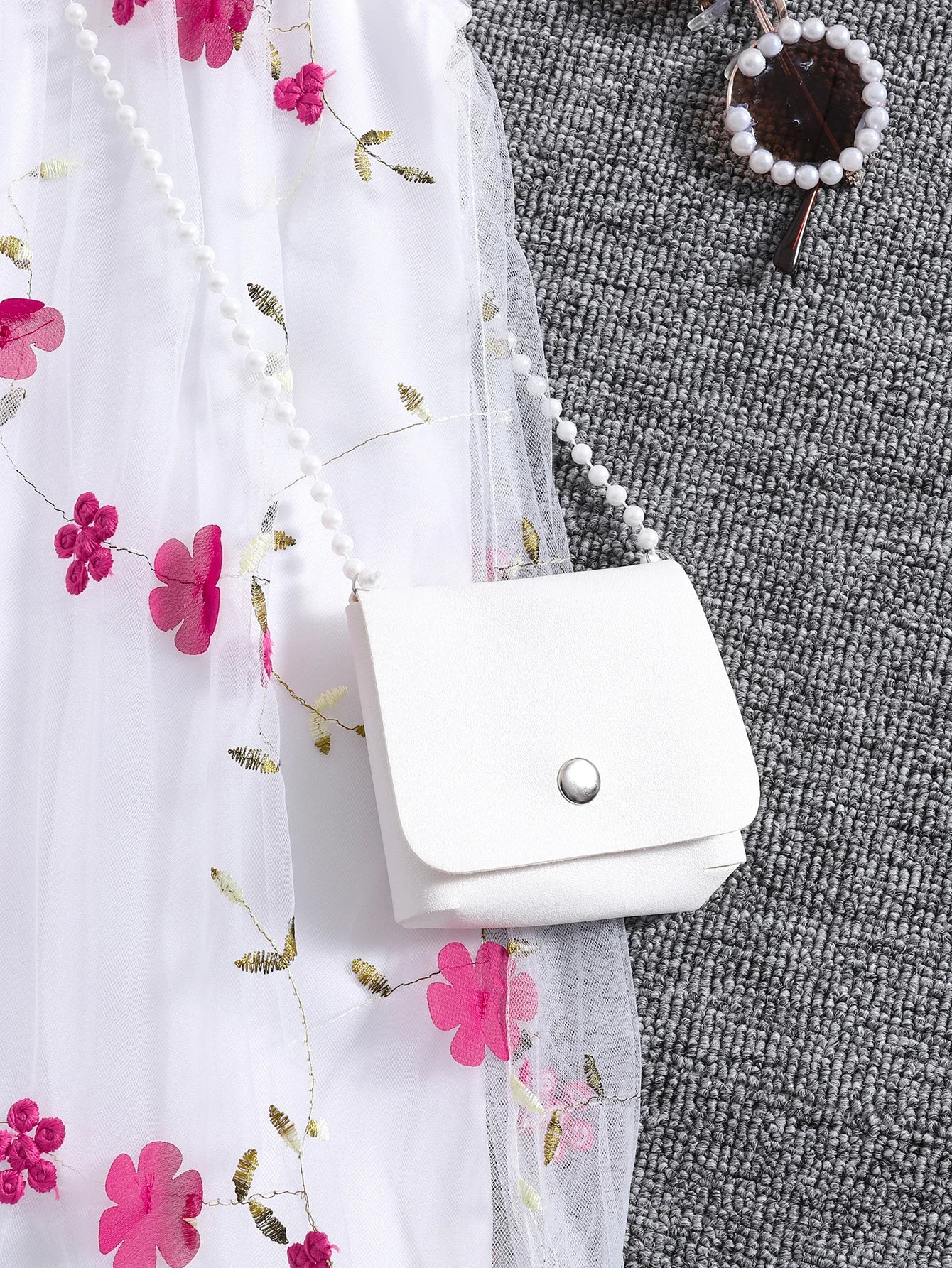 Girls' Summer Halter Dress with 3D Flowers & Bag