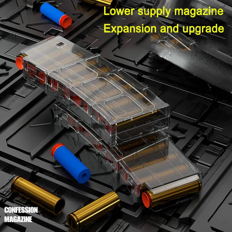 Ultra Shoppings M416 Soft Bullet Gun toy with shell-throwing AWM sniper design and DIY assembly, featuring jumping shell case cartridges.