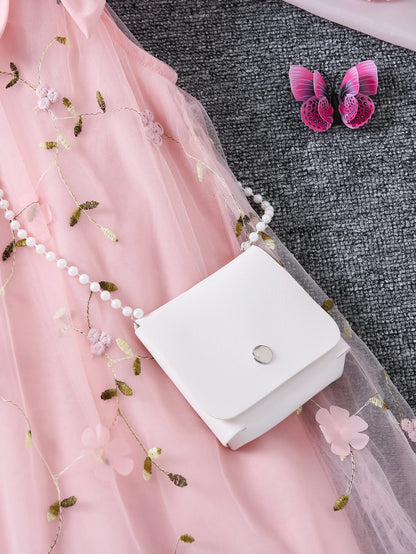 Girls' Summer Halter Dress with 3D Flowers & Bag