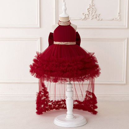 Elegant Baby Party Dress – Sequin Princess Gown with Big Bow & Train