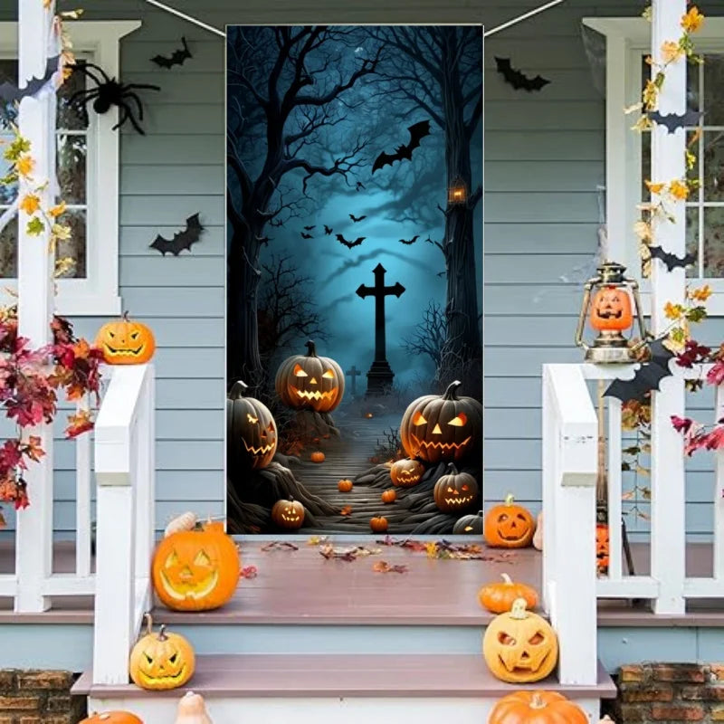Halloween Door Banner – Scary Moon Night & Cemetery Scene