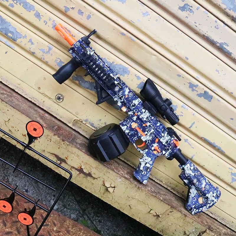 Ultra Shoppings M416 Electric Ball Blaster toy gun in manual and automatic modes, ideal for outdoor shooting games and holiday gifts.