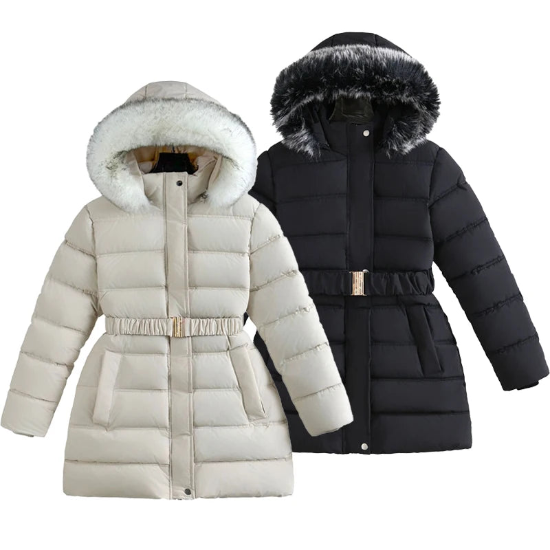 Girls’ Hooded Winter Jacket – Long Style, Warm & Fashionable