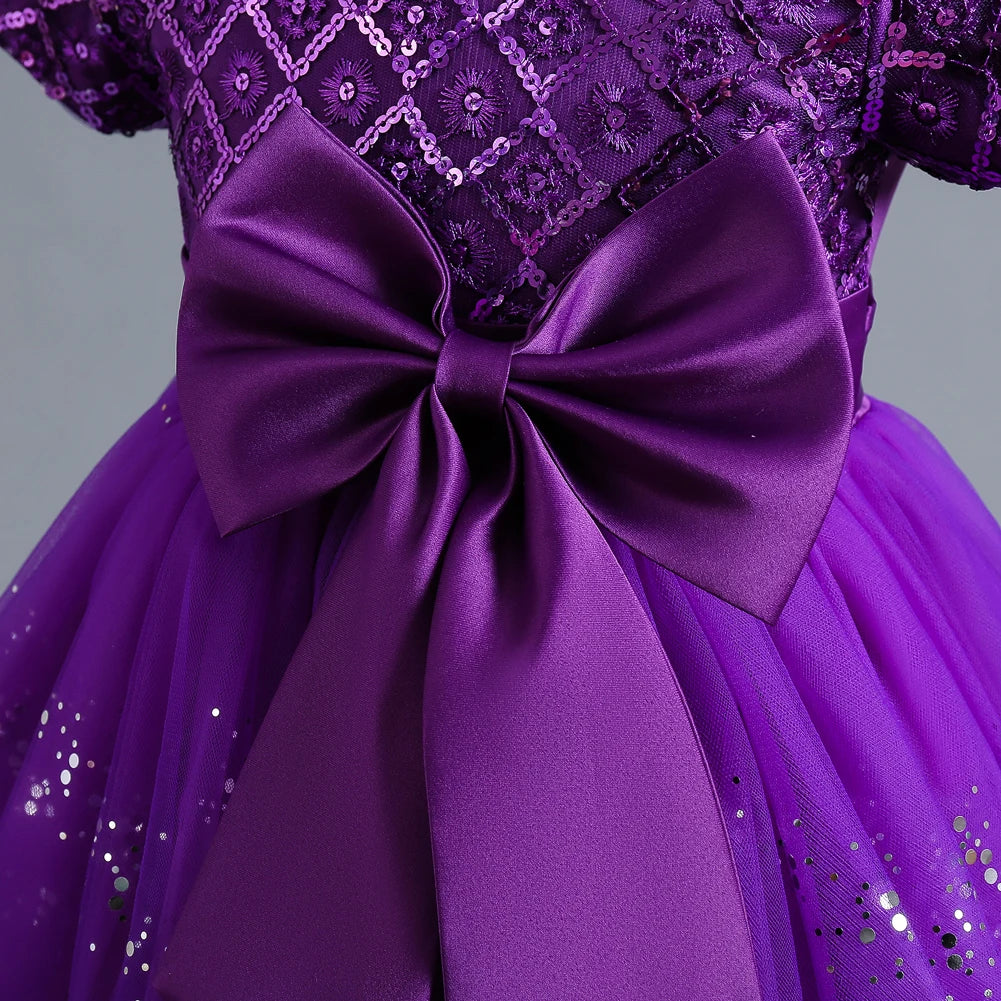 Kids’ Purple Sequin Dress – Bubble Sleeves