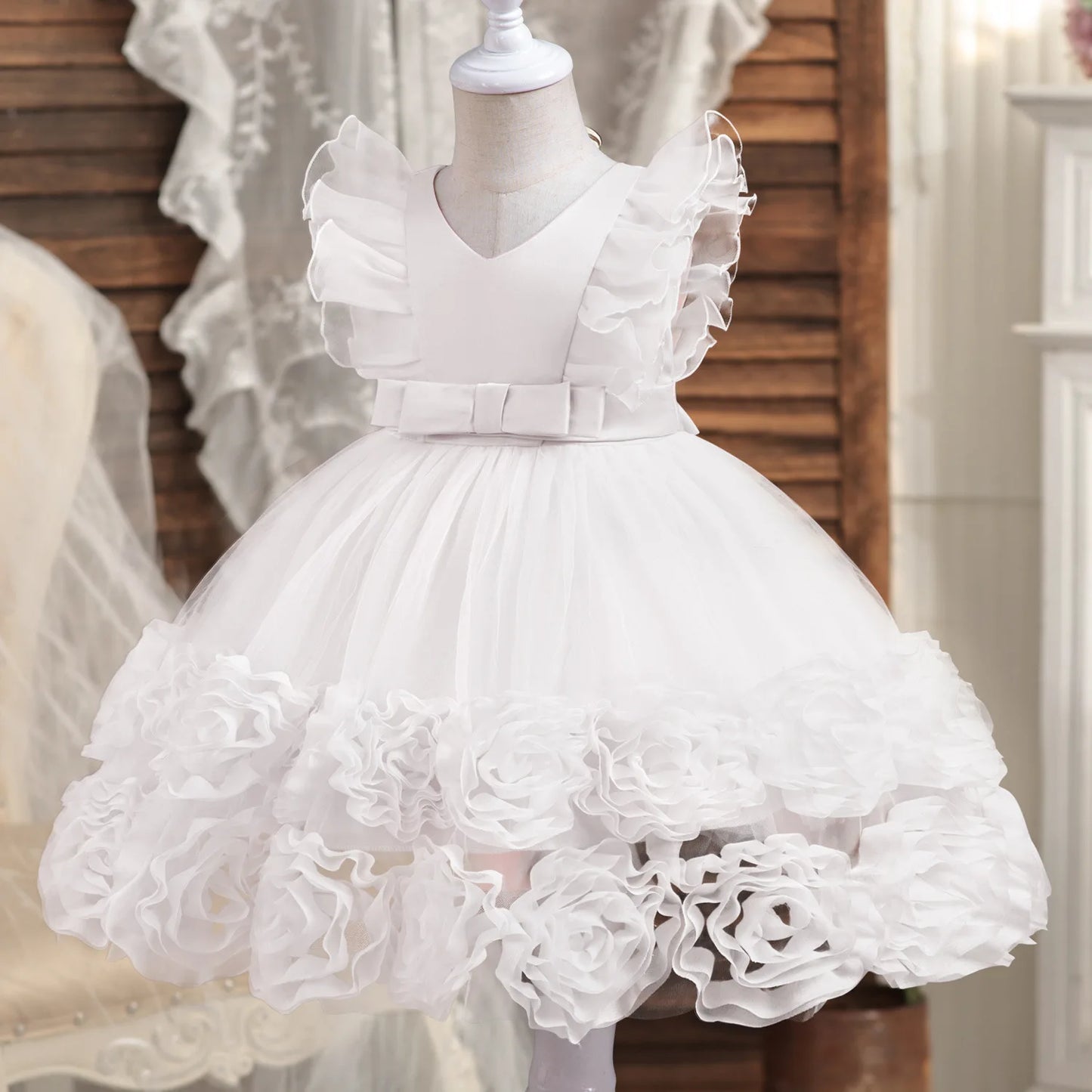 Flower Girl Party Dress with Bow & Flying Sleeves